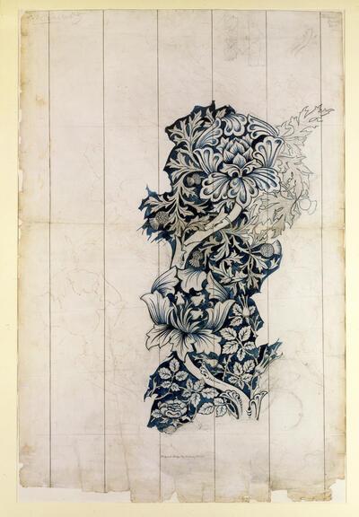 William Morris, ontwerp voor interieurtextiel Rose and Thistle, 1882 VICTORIA AND ALBERT MUSEUM, LONDEN