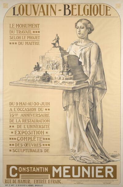 Al meer dan een eeuw geleden kreeg Constantin Meunier een expo in Leuven. Affiche Meunier-tentoonstelling in Leuven, 1909, papier