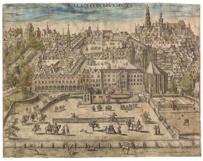 Anoniem en Bartholomaeus Momper Le Koert du Bruxselles: het Coudenbergpaleis KBR - Prentenkabinet, S.II 11445