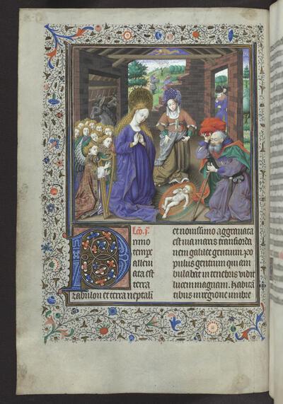 Brevier van Filips de Goede ten gebruike van Parijs, winterdeel Zuidelijke Nederlanden, ca. 1460-1465 Toegeschreven aan Jan Tavernier KBR - ms. 9511, fol. 43v: Geboorte van Christus