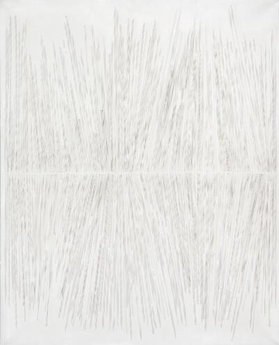 Walter Leblanc, Torsions, 1964, witte katoen- en latexdraad op doek, 100 x 81 cm COLLECTIE MUSEUM VAN ELSENE