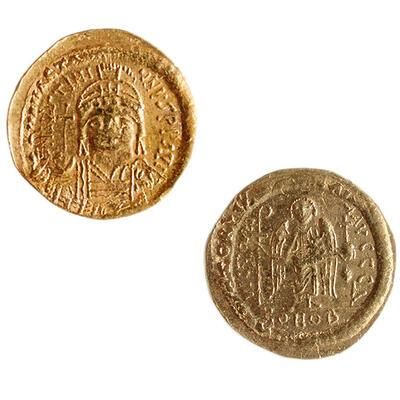 Solidus van Justinianus uit het Byzantijnse Rijk (Consantinopel), 542-565, goud