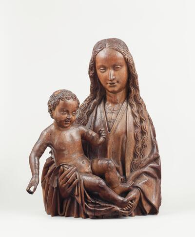 Jan I Borman, Madonna met kind, eikenhout, circa 1480-1490, 72 x 58 x 30 cm MUSÉE DE CLUNY, PARIJS © RMN-GRAND PALAIS (MUSÉE DE CLUNY - MUSÉE NATIONAL DU MOYEN-ÂGE)