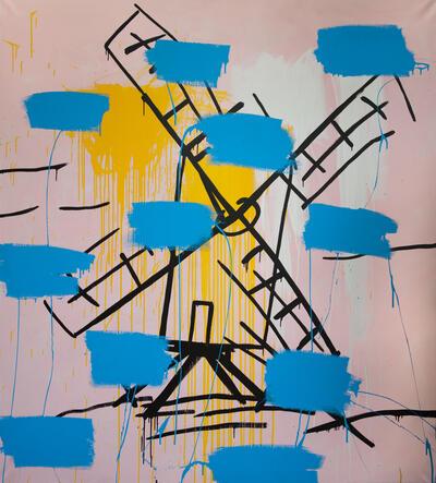 Walter Swennen, Zonder titel, 1985, olieverf en email op doek, 200 x 180 cm COLLECTIE NATIONALE BANK VAN BELGIË