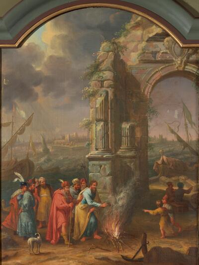 Elisabeth Seldron, Apostel Paulus op Malta, ca. 1735-1741; olieverf op doek, 126 x 95 cm SINT-MARTENS-LIERDE, SINT-MARTINUSKERK (VOORMALIGE KARTUIZERKERK)