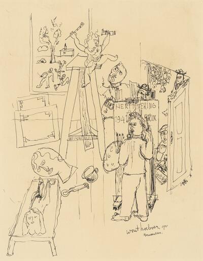 Wout Hoeboer, Herinnering aan Brux 1941, 1941, inkt op papier, 24,6 x 19 cm - MU.ZEE, OOSTENDE. SCHENKING VAN ASTEN-HOEBOER