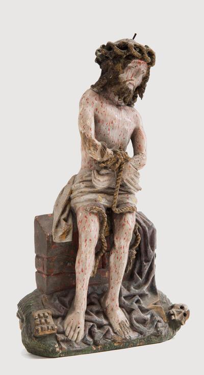 Anoniem (Zuidelijke Nederlanden), Christus op de koude steen, ca. 1500, hout, h. 35,5 cm PARCUM, LEUVEN, COLLECTIE ZUSTERS ANNONCIADEN VAN HULDENBERG