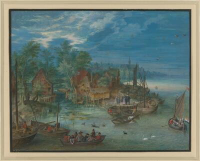 Jan Brueghel, Rivieroever met boten, gouache STAATLICHE MUSEEN ZU BERLIN, KUPFERSTICHKABINETT, INV. KDZ 746
