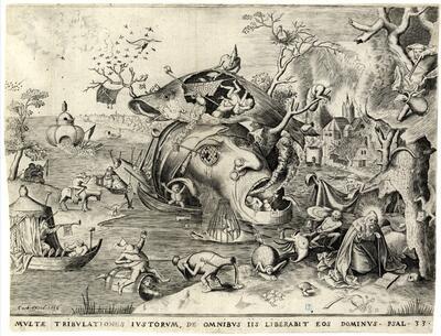 Pieter van der Heyden naar Pieter Bruegel I, De verzoeking van de heilige Antonius, burijngravure Uitgegeven door Hieronymus Cock, 1556 KBR - PRENTENKABINET, S.I 7602