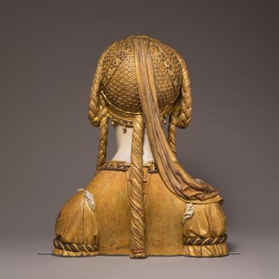 Pasquier Borman, Reliekbuste van een vrouwelijke heilige, circa 1520-1530, gepolychromeerd en verguld eikenhout,