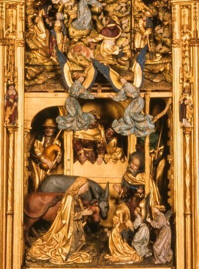 Jan III Borman, Retabel van Saluzzo (detail), gepolychromeerd eikenhout, 212 x 427 cm MUSEUM VAN DE STAD BRUSSEL