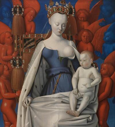 Jean Fouquet, Madonna omringd door serafijnen en cherubijnen, 1454-1456, olieverf op paneel, 92 x 83,5 cm KONINKLIJK MUSEUM VOOR SCHONE KUNSTEN ANTWERPEN, INV. 132 KMSKA,