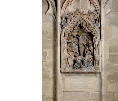 Jan III Borman, Epitaaf van Jacobus Bogaert, circa 1520-1525, gepolychromeerde Avesnessteen, 97 x 54 cm SINT-PIETERSKERK, LEUVEN - M – MUSEUM LEUVEN