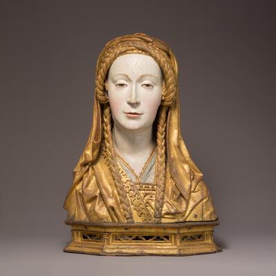 Pasquier of Jan II Borman (?), Reliekbuste van een vrouwelijke heilige, circa 1520-1530, gepolychromeerd en verguld eikenhout, 51,1 x 36,2 x 16,8 cm THE METROPOLITAN MUSEUM OF ART, THE CLOISTERS COLLECTION (1976.89), NEW YORK