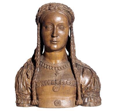 Pasquier of Jan II Borman (?), Reliekbuste van een vrouwelijke heilige, circa 1520-1530, eikenhout, 46,5 x 40 x 19 cm MUSEU NACIONAL D’ART DE CATALUNYA, BARCELONA