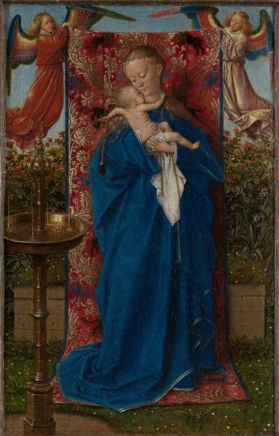 Jan van Eyck, Madonna bij de fontein, olieverf op paneel, 19 x 12 cm KONINKLIJK MUSEUM VOOR SCHONE KUNSTEN ANTWERPEN, INV. 411 KMSKA