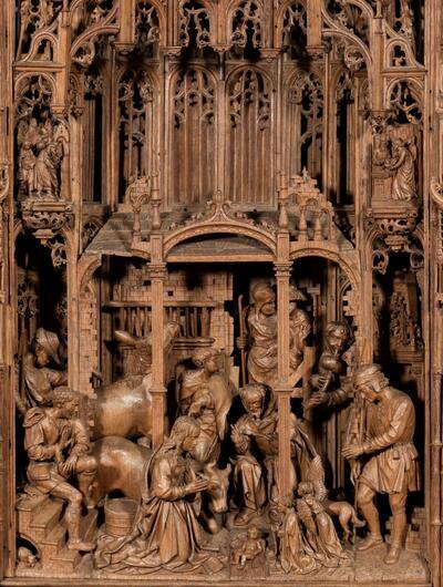 : Pasquier Borman, Mariaretabel (detail), circa 1530-1532, eikenhout, 245 x 528 x 50 cm ONZE-LIEVE-VROUWKERK, ONZE-LIEVE-VROUW-LOMBEEK