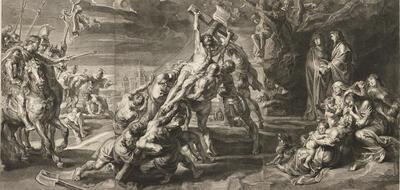 Hans Witdoeck naar Peter Paul Rubens, De kruisoprichting, 1638, gravure op papier, 614 x 1.252 mm RIJKSMUSEUM AMSTERDAM, INV.NR. RP-P-OB-103.801