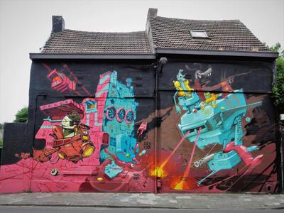 Derm Badtaste en Mr. Mong, 2016, Antwerpen, Minkelerstraat, initiatief van Meeting Of Styles