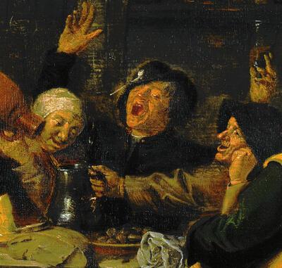 Adriaen Brouwer, Feestvierende boeren (detail), ca. 1624/26, olieverf op paneel, 35 x 53,5 cm KUNSTHAUS ZÜRICH, INV. NR. R 4