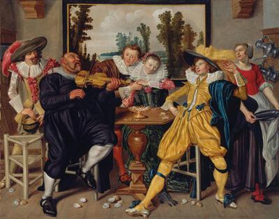 Willem Pietersz. Buytewech, Vrolijk gezelschap, ca. 1620, olieverf op doek, 65 x 81 cm STAATLICHE MUSEEN ZU BERLIN, GEMÄLDEGALERIE, BERLIJN, INV. NR. 1983