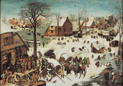 Pieter Bruegel de Oude, Volkstelling in Bethlehem, 1566, olieverf op paneel, 115,5 x 163,5 cm KONINKLIJKE MUSEA VOOR SCHONE KUNSTEN VAN BELGIË, BRUSSEL, INV. NR. 3637