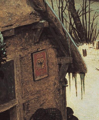 Pieter Bruegel de Oude, Volkstelling in Bethlehem, detail, 1566, olieverf op paneel, 115,5 x 163,5 cm KONINKLIJKE MUSEA VOOR SCHONE KUNSTEN VAN BELGIË, BRUSSEL, INV. NR. 3637