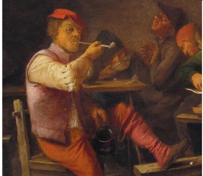 Adriaen Brouwer, Rokers in een herberg (detail), ca. 1627/30, olieverf op koper, 17,5 x 23 cm NATIONAL MUSEUM IN WARSAW, WARSCHAU, INV. NR. 103