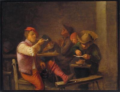 Adriaen Brouwer, Rokers in een herberg, ca. 1627/30, olieverf op koper, 17,5 x 23 cm NATIONAL MUSEUM IN WARSAW, WARSCHAU, INV. NR. 103