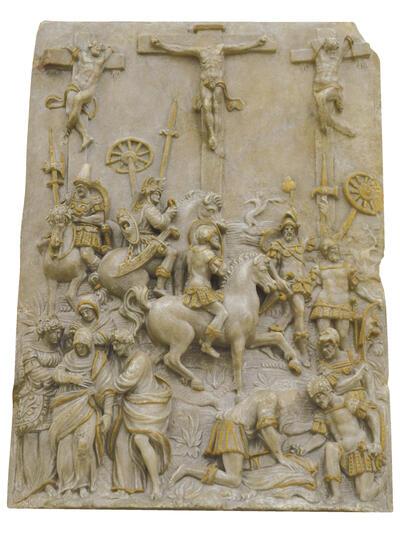 Anoniem, Calvarie, ca. 1600-1625, albast, 34 x 24 x 6 cm