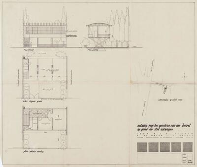 Niet gerealiseerd ontwerp voor een (tijdelijk?) bureau naast de woning Guiette van Le Corbusier, 1950.