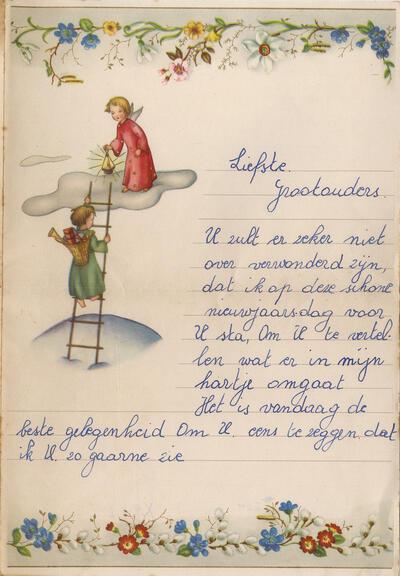 Een nieuwjaarbrief uit 1958, bezoekers worden uitgenodigd om er nog eens één voor te lezen COLLECTIE HUIS VAN ALIJN, GENT