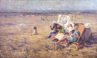 Franz Courtens, Namiddag op het strand van Wenduine, ca. 1926, olieverf op doek, 88 x 145 cm PRIVÉVERZAMELING FOTO: MARC EN ERIC COURTENS