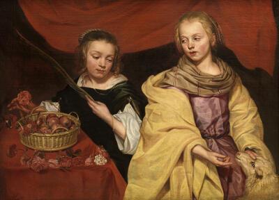 Portret van twee meisjes als de heiligen Agnes en Dorothea
