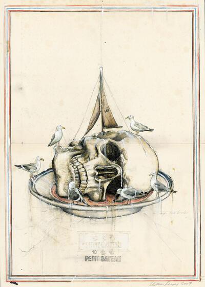 Thomas Lerooy, Petit Bateau, 2007, mixed media op papier, 49 x 35 cm, enig exemplaar, gesigneerd en gedateerd