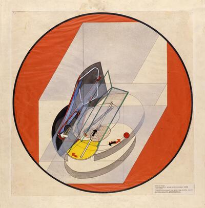 László Moholy-Nagy, Lichtrequisit einer elektrischen Bühne, 1922-1930, collage op overtrekpapier, 65,2 x 49,9 cm