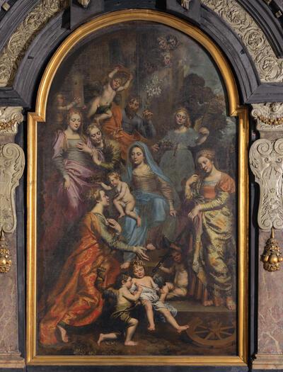 Theodoor van Loon, De heilige Ursula gekroond door het Kind Jezus, 1626, olieverf op doek Sint-Jan Baptist ten Begijnhofkerk, Brussel