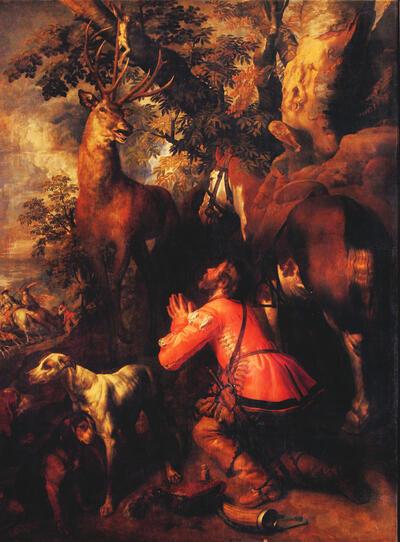 Theodoor van Loon, De bekering van de heilige Hubertus, 1619-1620, olieverf op doek, 278 x 199cm Koninklijke Musea voor Schone Kunsten va n België, Brussel