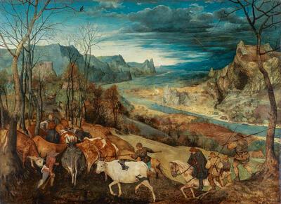 Pieter Bruegel de Oude, De terugkeer van de kudde (herfst), 1565, olieverf op paneel, 117 x 159 cm Kunsthistorisches Museum, Wenen