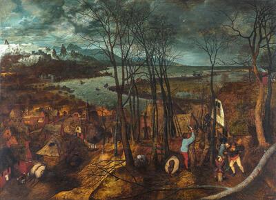 Pieter Bruegel de Oude, De sombere dag, 1565, olieverf op paneel, 118 x 163 cm, Kunsthistorisches Museum, Wenen