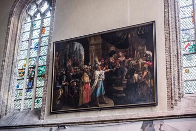 Vigor Boucquet, Het oordeel van Cambyses, 1671, olieverf op doek, 300 x 450 cm Onze-Lieve-Vrouwekerk, Nieuwpoort