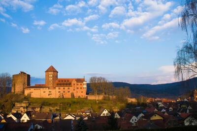 Arnold en zijn opvolgers bouwden in het Beierse graafschap Rieneck verschillende burchten, zoals Burg Rieneck (hieronder) die ze anderhalve eeuw later verlieten voor het Schloss in Lohr am Main (hiernaast)