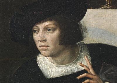 Zelfportret van Bernard van Orley, detail uit de Polyptiek met Job en Lazarus, 1521 KONINKLIJKE MUSEA VOOR SCHONE KUNSTEN VAN BELGIË, BRUSSEL