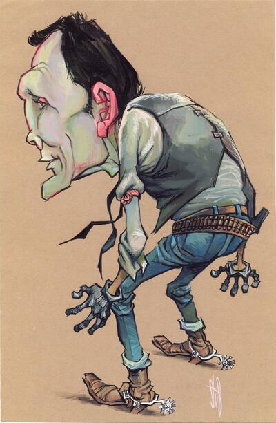 Stef Vanstiphout, ongepubliceerde karikatuur van Amerikaans acteur Jack Palance, ca. 1965-1970