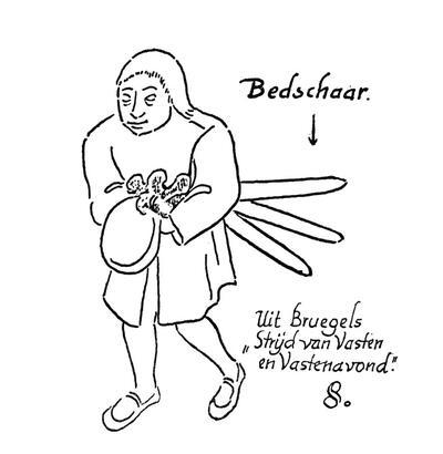 Tekening van Jozef Weyns, met verwijzing naar het werk van Pieter Bruegel, uit Volkshuisraad in Vlaanderen (1974)