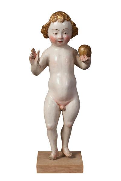 Zegenend Jezuskindje, 1500-1600, lindehout, 33 x 9.5 x 5.5 cm
