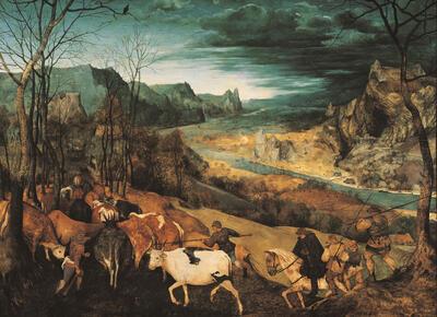 Pieter Bruegel de Oude, De terugkeer van de kudde, olieverf op paneel, 1565, 117 x 159 cm KUNSTHISTORISCHES MUSEUM, WENEN, INV. NR. 1018