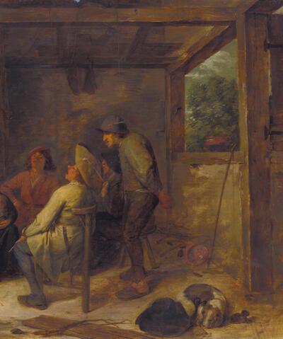 Adriaen Brouwer, Boerenkwartet (detail), ca. 1636, olieverf op paneel, 43 x 57,3 cm ALTE PINAKOTHEK, MÜNCHEN, INV. NR. 109