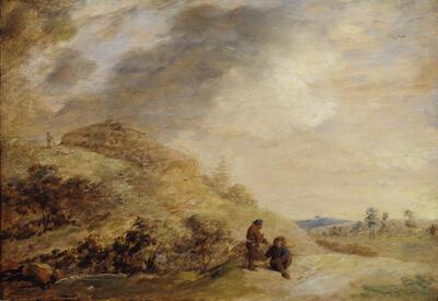 Adriaen Brouwer, Duinlandschap, ca. 1636/38, olieverf op doek, 26 x 36,5 cm (incl. lijst: 49,5 x 60,5 x 6 cm) AKADEMIE DER BILDENDEN KÜNSTE, WENEN, INV. NR. GG 705