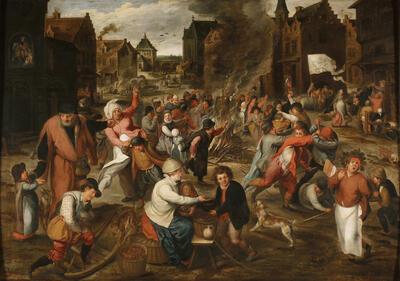 Navolger van Marten (I) van Cleve, bijgewerkt door Peter 21 Paul Rubens, Het Sint-Maartensfeest, ca. 1630/40, olieverf op paneel, 76 x 106 cm (incl. lijst: 96 x 126 cm) RUBENSHUIS ANTWERPEN, INV. NR. RH.S.219